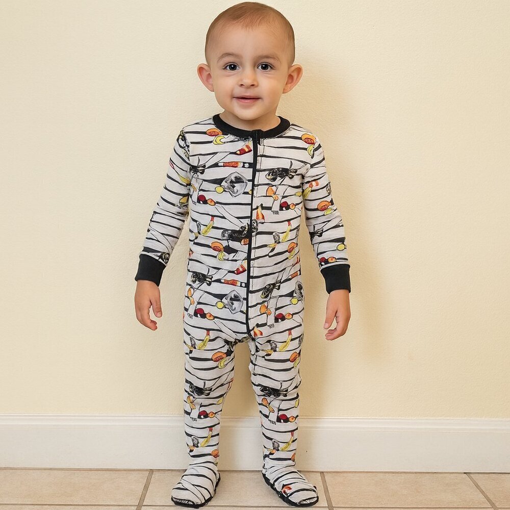 Old Navy Footed Pajamas White Halloween Candy Spiders Stripes Toddler 18-24M